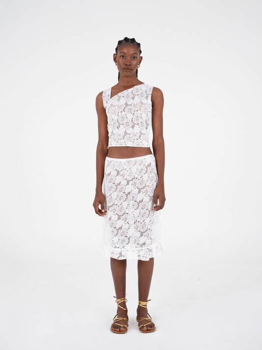 Sparkly White Lace Top camisas y camisetas
