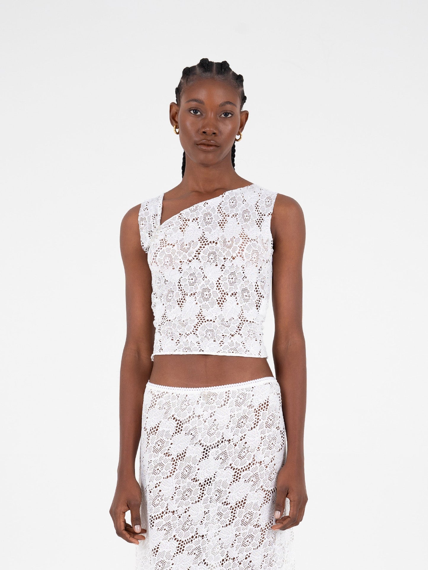 Sparkly White Lace Top camisas y camisetas