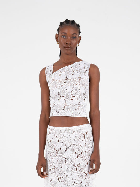 Sparkly White Lace Top camisas y camisetas