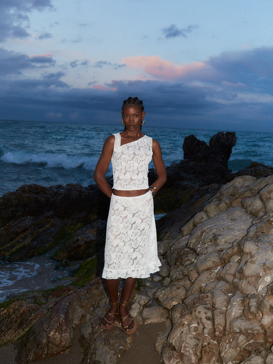 Sparkly White Lace Top camisas y camisetas