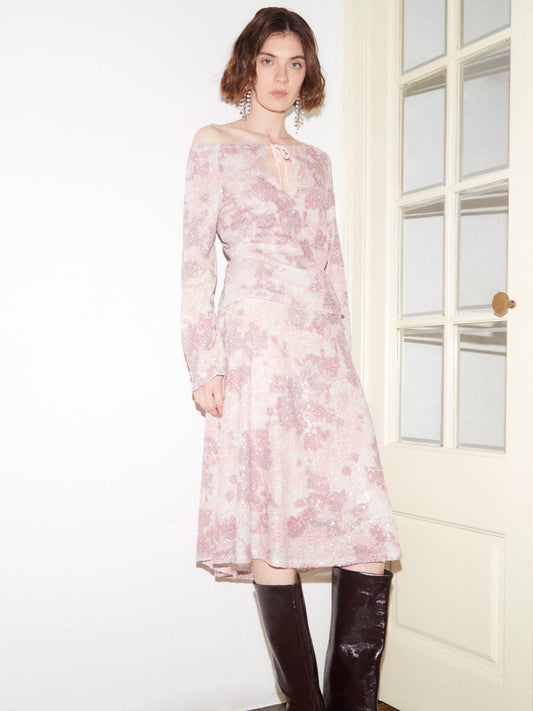 Star Printed Sequin Skirt falda