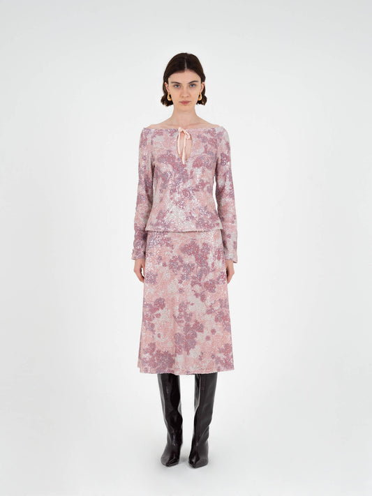 Star Printed Sequin Skirt falda