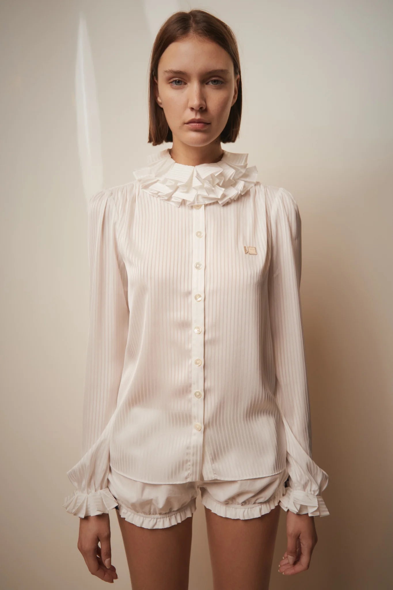 CHIFFON PLEATED COLLAR SHIRT