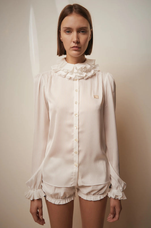 CHIFFON PLEATED COLLAR SHIRT