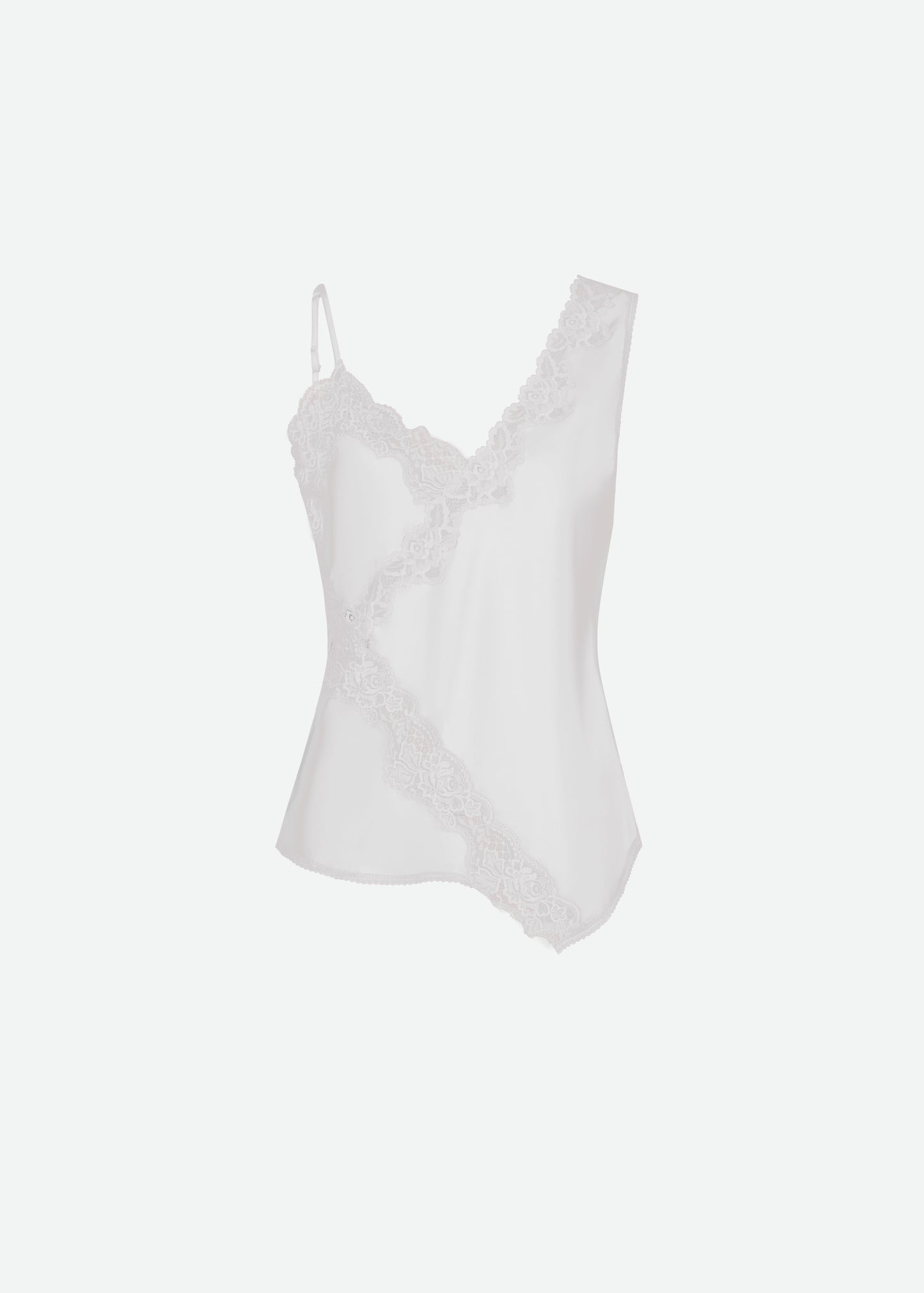 SATIN ASYMMETRICAL TANK TOP WITH LACE DETAIL