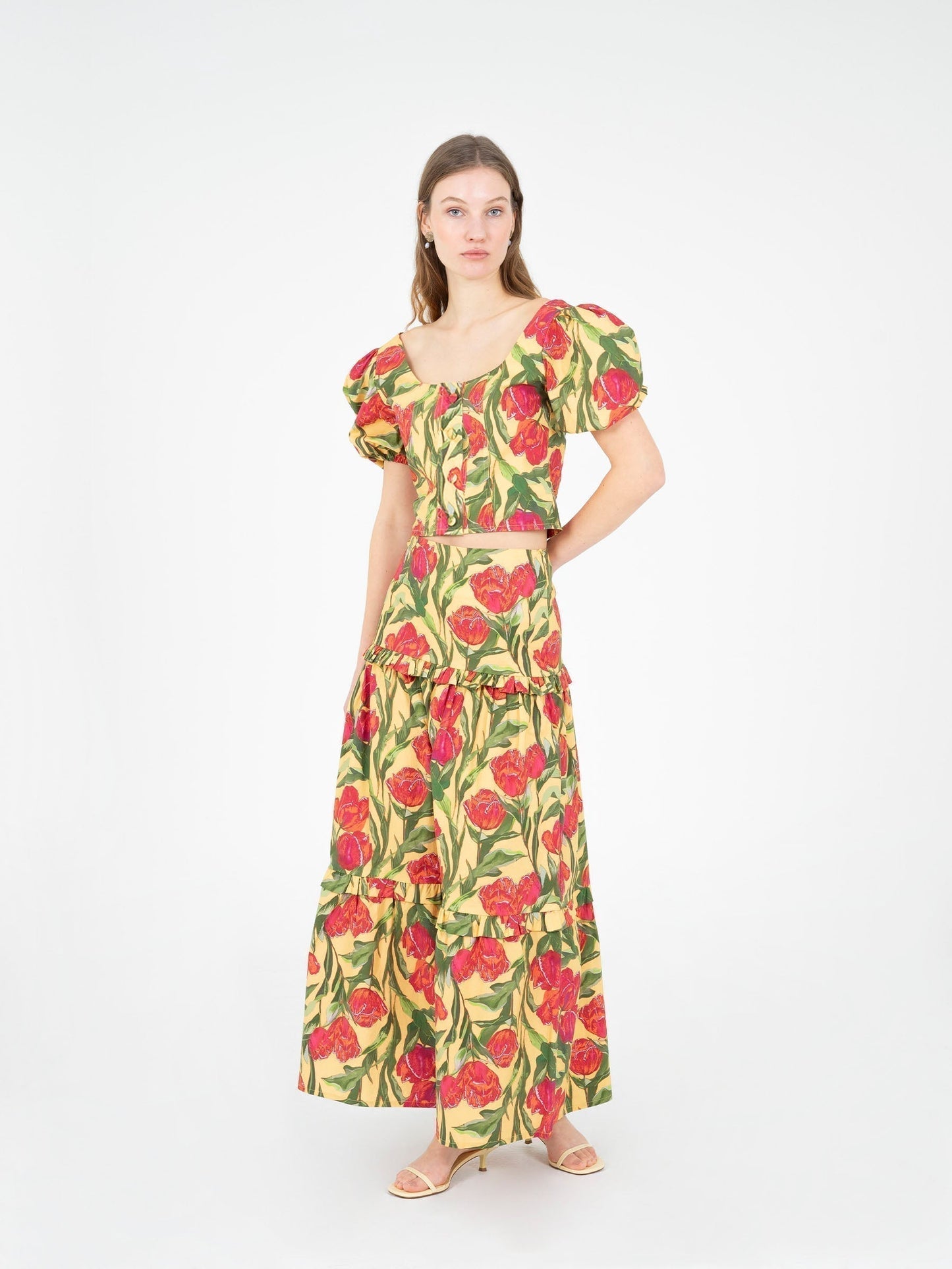 Zafira Yellow Floral Print Top camisas y camisetas