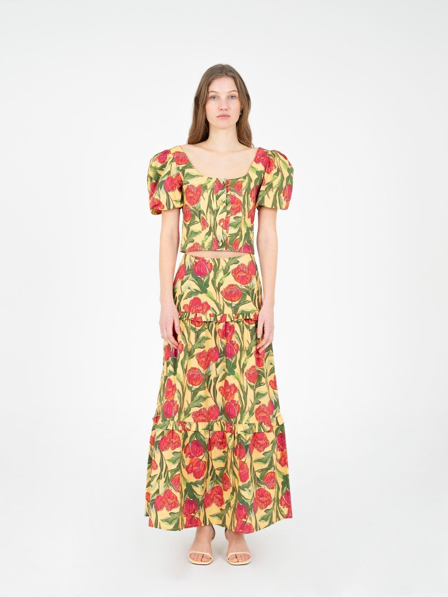 Zafira Yellow Floral Print Top camisas y camisetas