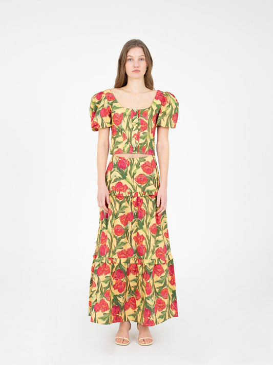 Zafira Yellow Floral Print Top camisas y camisetas