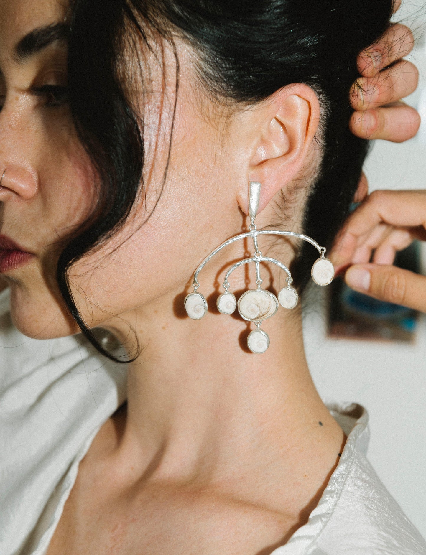 amonita earrings wearing