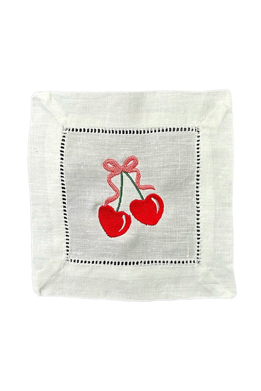 Embroidered Cherry Cocktail Napkin