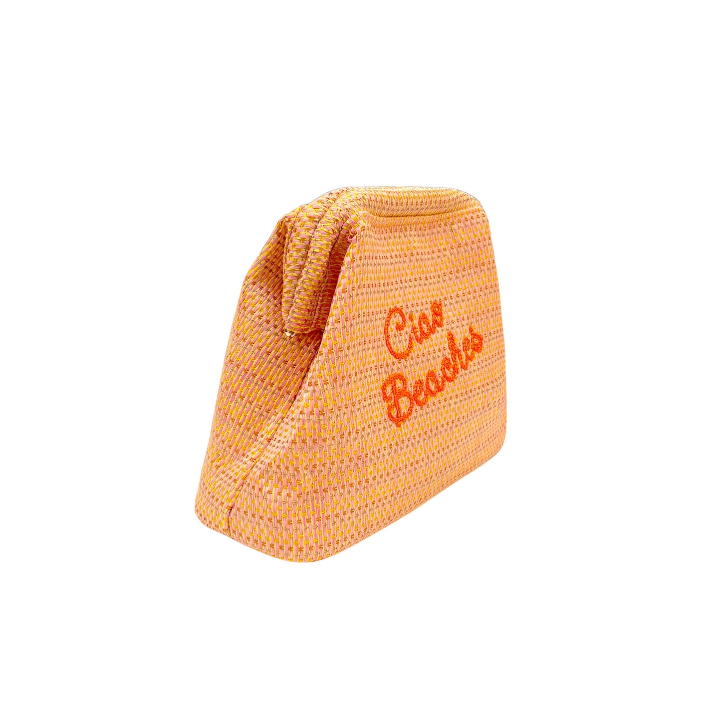 Neon orange Lilly Loves Ciao Beaches clutch pouch with zipper closure, stylish and compact for essentials.
