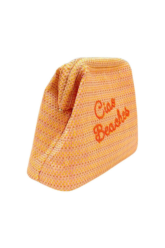 Neon orange Lilly Loves Ciao Beaches clutch pouch with zipper closure, stylish and compact for essentials.