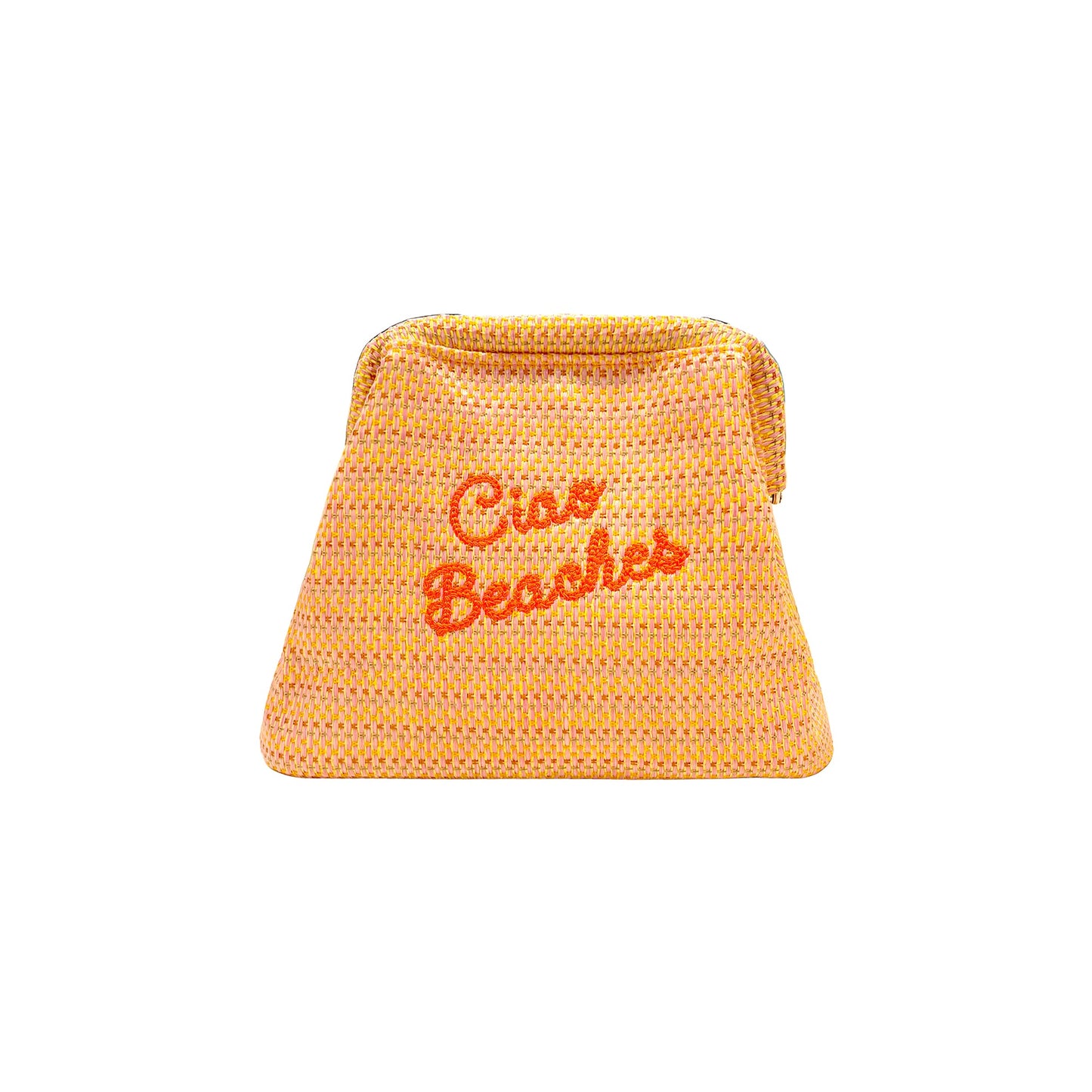 Neon orange Ciao Beaches clutch pouch by Lilly Loves with bold design and compact size, perfect for accessories or essentials.