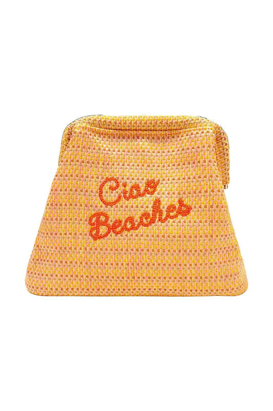 Neon orange Ciao Beaches clutch pouch by Lilly Loves with bold design and compact size, perfect for accessories or essentials.