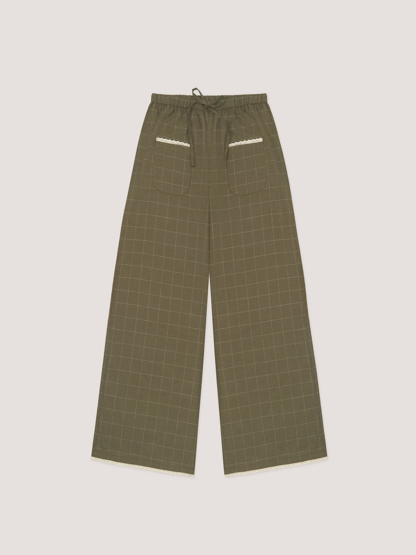 Betty Plaid Green and White Long Pants