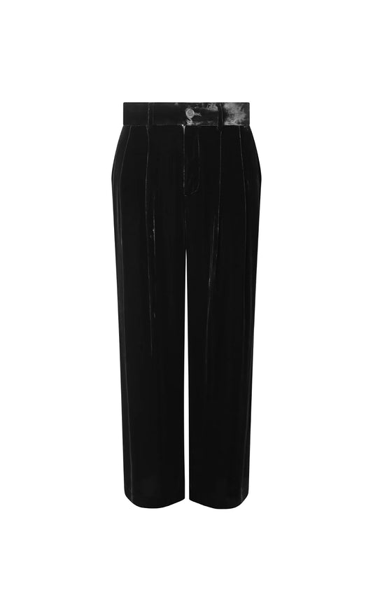 SILK VELVET BLEND TROUSERS - BLACK