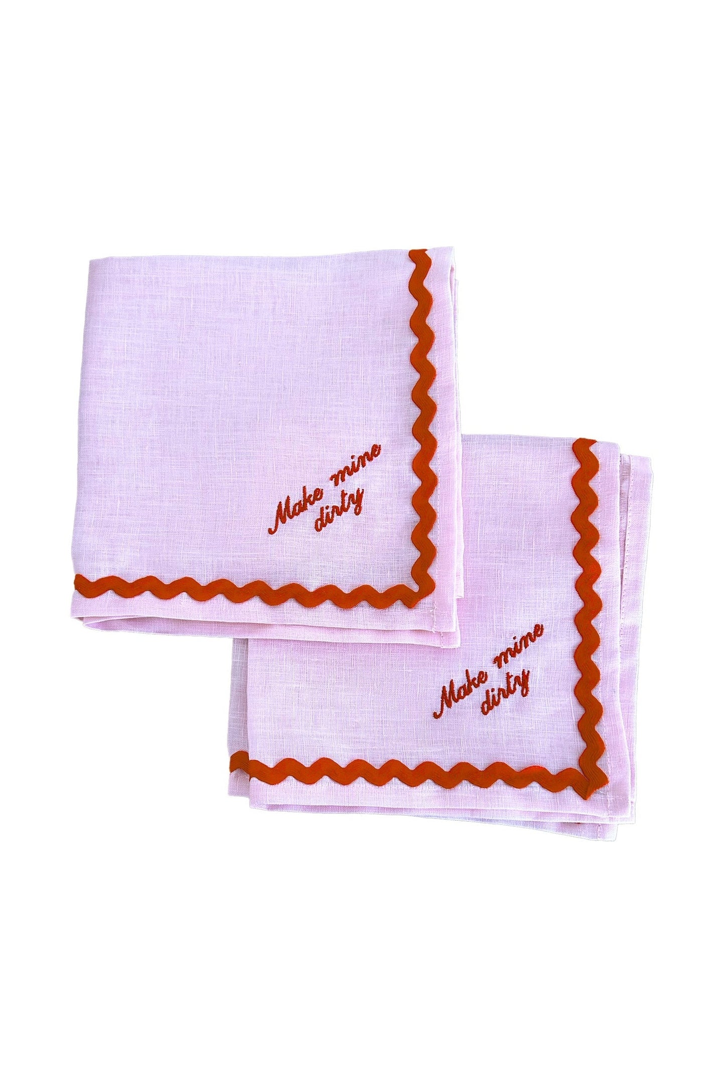 Embroidered Housewarming Linen Napkin Set x2 | Custom 'Make Mine Dirty' Party Decor