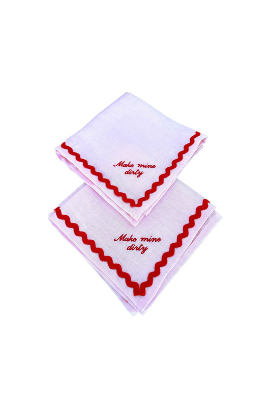 Embroidered Housewarming Linen Napkin Set x2 | Custom 'Make Mine Dirty' Party Decor