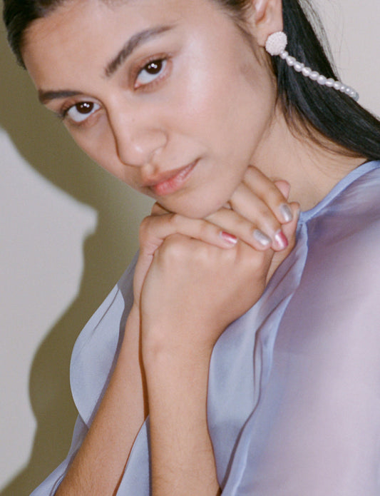 pearl cord earrings wearing