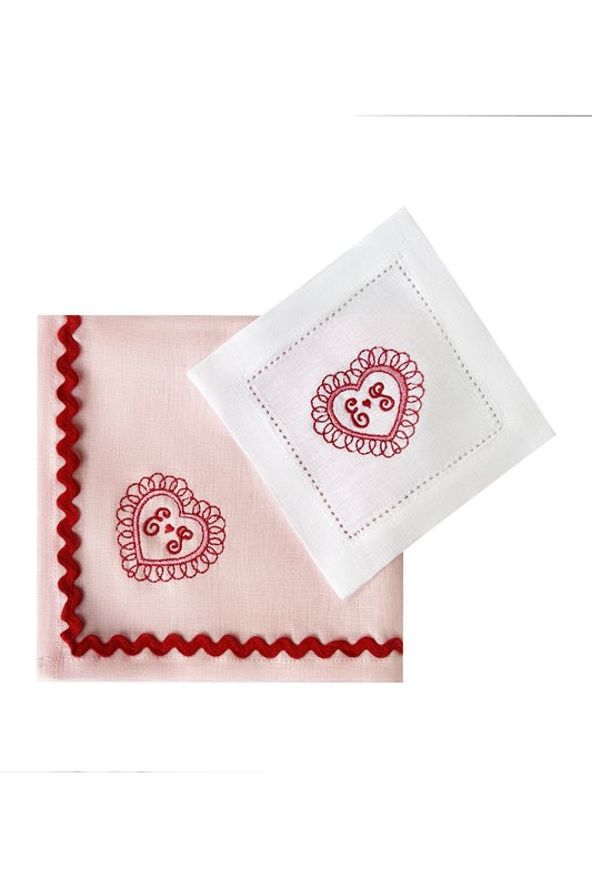Heart Embroidered Cocktail Napkins | Set of 2 designs