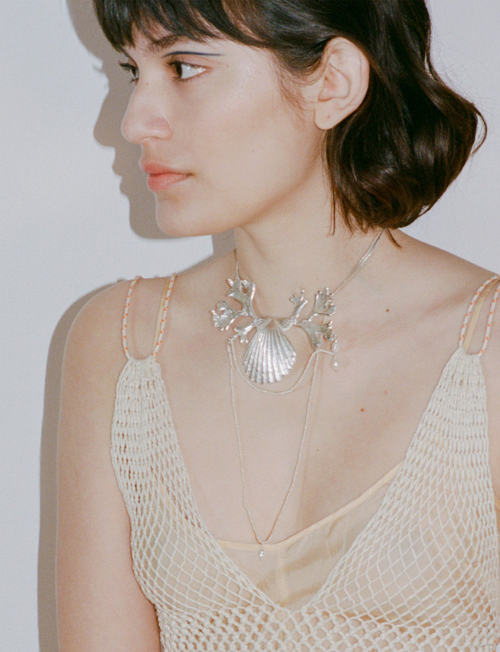 serena necklace recycled silver pearls