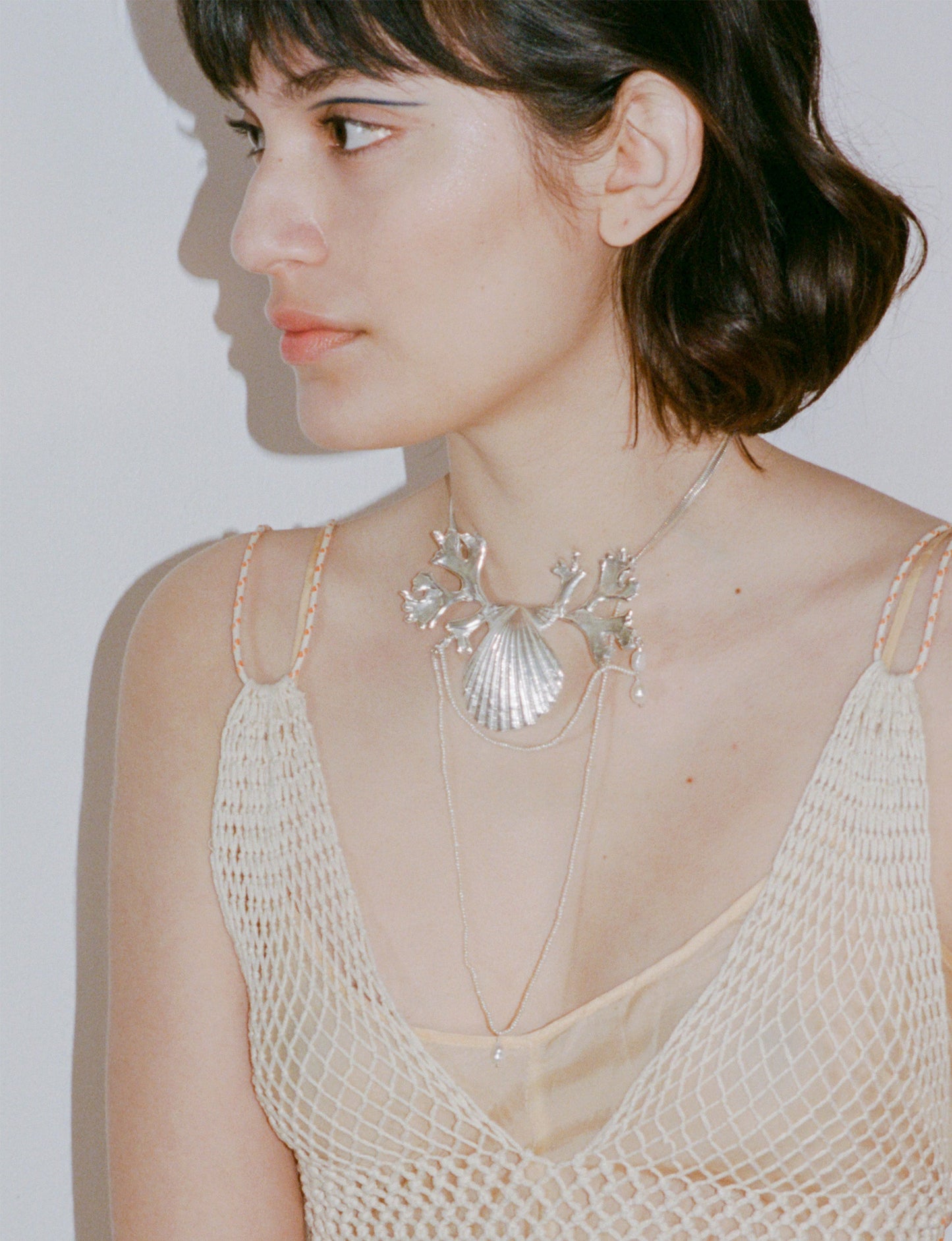 serena necklace recycled silver pearls