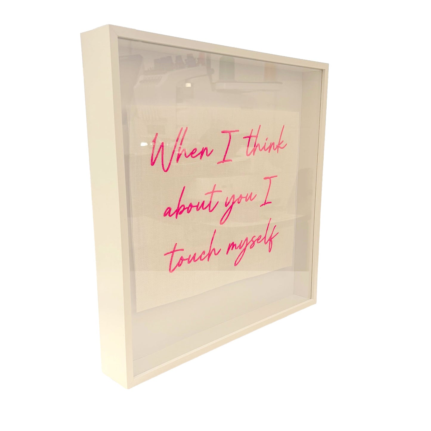 Lillyloves artwork titled "When I Think About You I Touch Myself" shown in side view, featuring vibrant colors and expressive design.