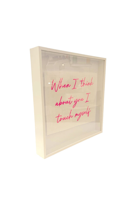 Lillyloves artwork titled "When I Think About You I Touch Myself" shown in side view, featuring vibrant colors and expressive design.