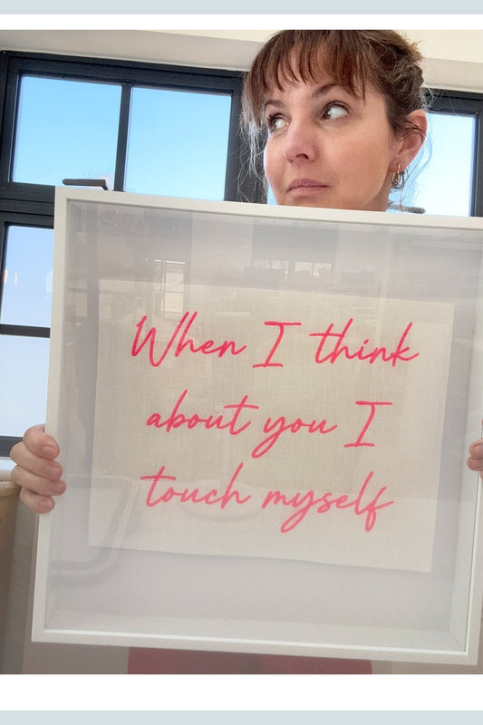 Close-up of the "When I Think About You I Touch Myself" artwork by Lillyloves, featuring vibrant colors and detailed illustration.